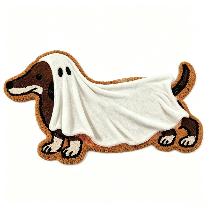 Halloween Dachshund Ghost Doormat - Soft Faux Non Slip Entryway Rug