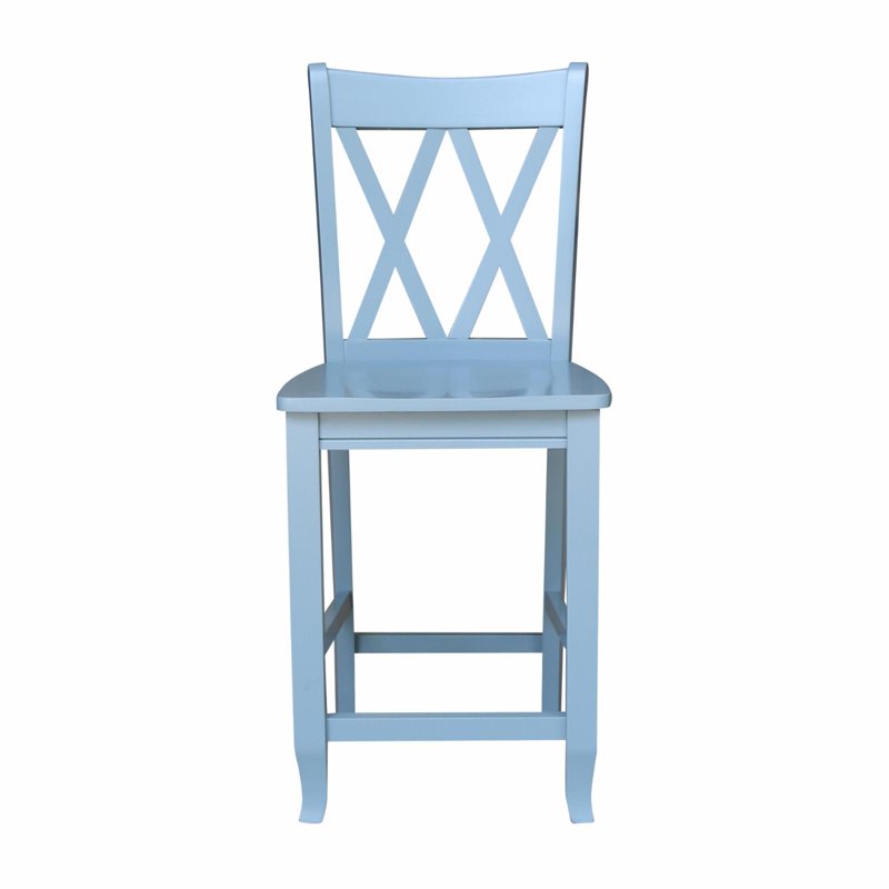 Solid Wood Double X-Back Counter Stool - Smoked Blue - 24" Height