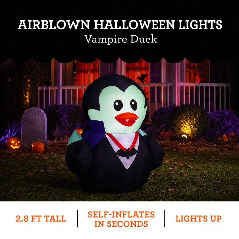 Halloween Vampire Duck Inflatable Yard Decor - 2.8 ft, Multicolor, Self-Inflating