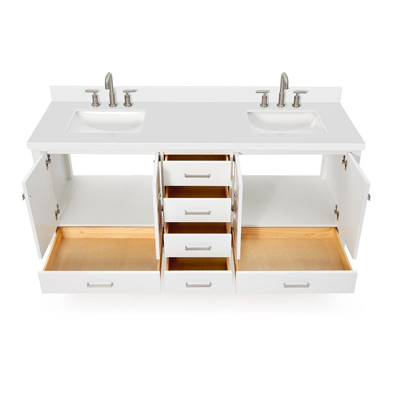 Ariel Cambridge 73-Inch Double Sink Vanity with White Quartz Countertop - White Variation