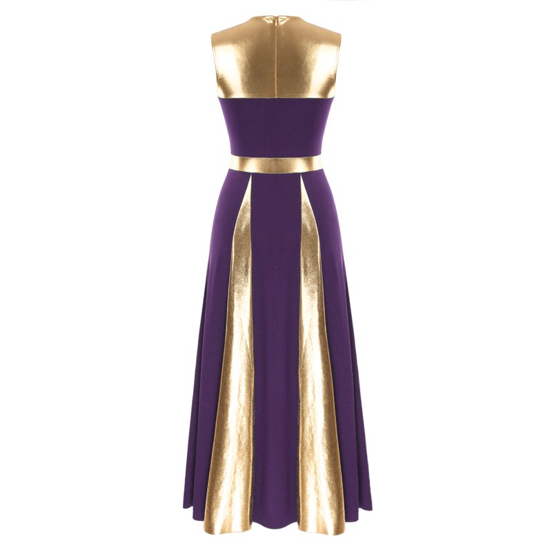Women's Sleeveless Worship Dance Dress - Metallic Patchwork, Purple, XL