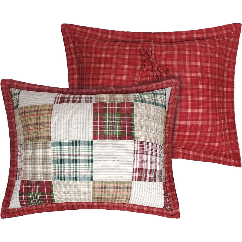 Twin-XL Greenlaand Home Fashions Oxford Cotton Quilt Set - Reversible, Red Plaid