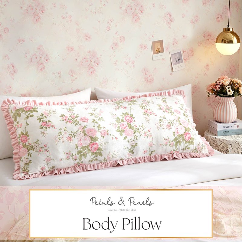 Pink Mink Ruffle Body Pillow 20x48 Inches - Cozy Lounge & Bedroom Decor