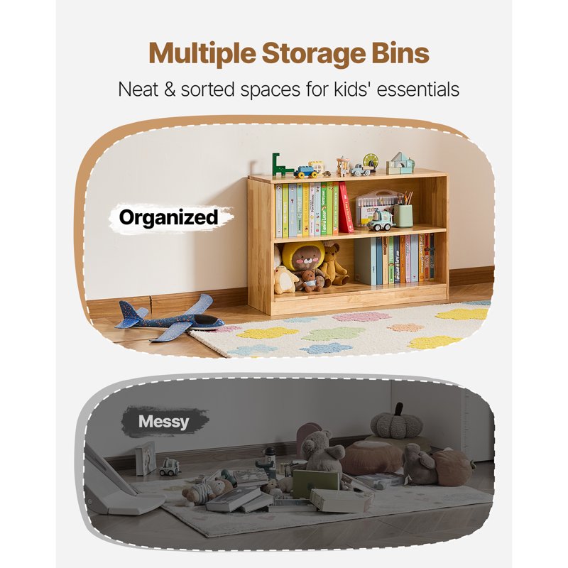 Montessori Bookshelf - 35.4-Inch Wooden Toy Organizer for Kids