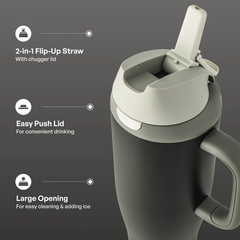 40oz Stainless Steel 2-in-1 Straw and Chug Water Bottle - Black