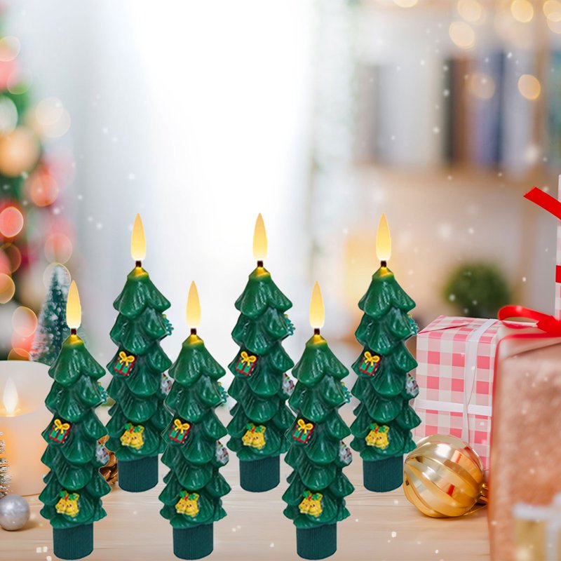 Green Flameless LED Christmas Candle - 9 Inch Acrylic Night Light for Holiday Decor & Gift - Variation A