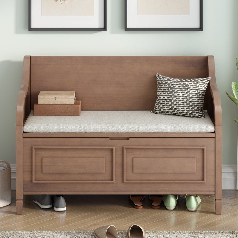 Multifunctional Storage Bench with Removable Cushion - Rustic Style