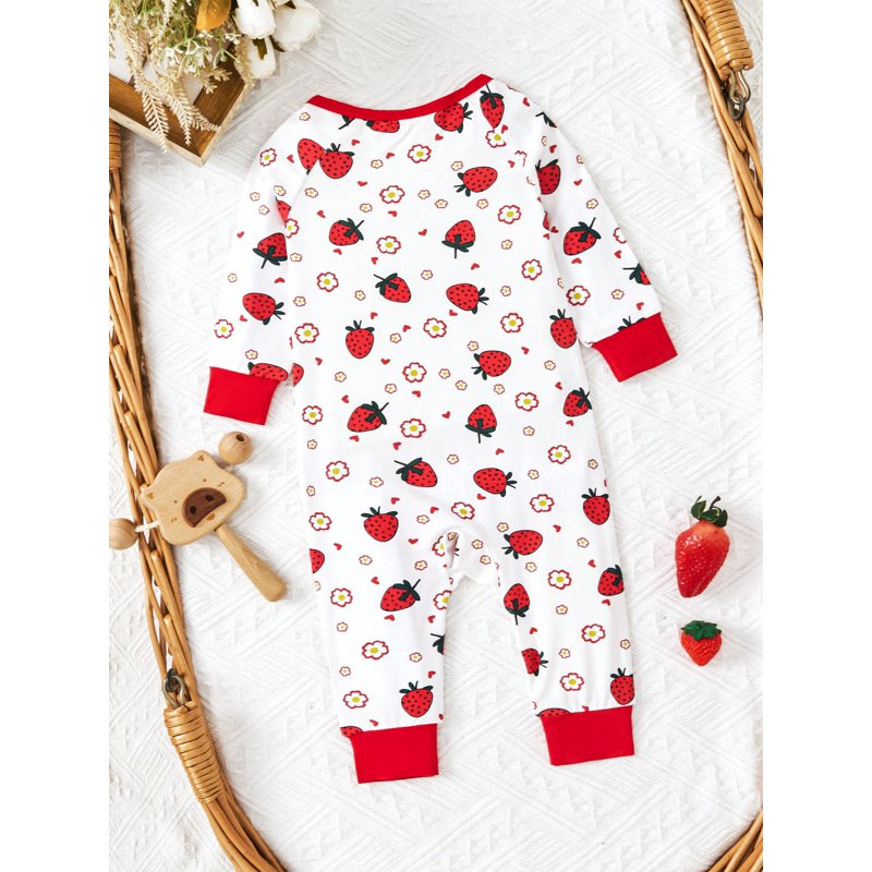 Baby Girl Pajamas 8#White Strawberry Bamboo Viscose Snug Fit Footless Sleep N Play Set 12-18 Months