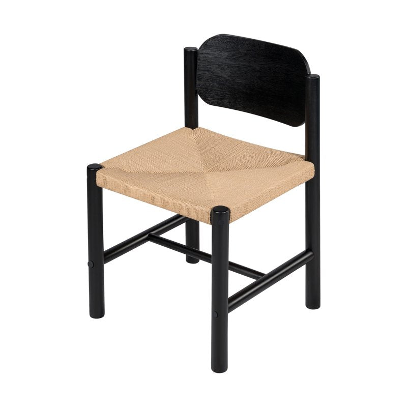 Boho Dining Chairs Set of 3 - Handwoven Rope Seat, Solid Wood Legs - Black