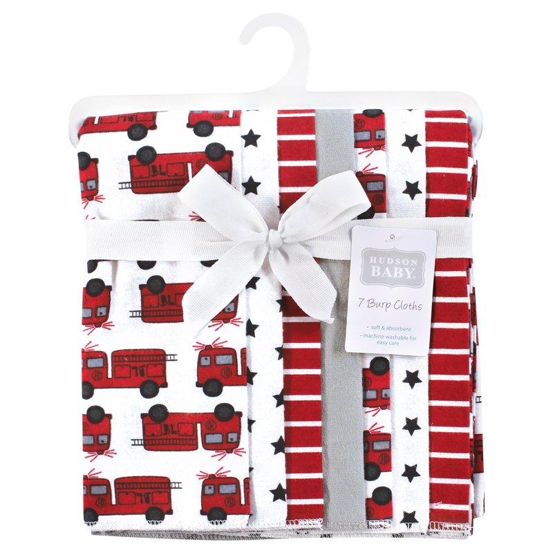 Flannel Burp Cloths for Babies - Fire Truck 7-Pack, One Size