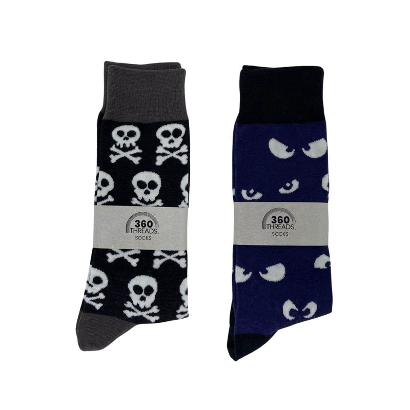 Men's Halloween Glow in The Dark Socks 2-Pack Spooky Eyes & Skull Design