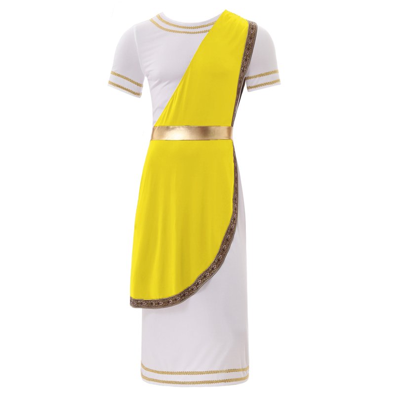 Men's Greek Toga Costume Short Sleeve Tunic with Belt - Yellow 3XL
