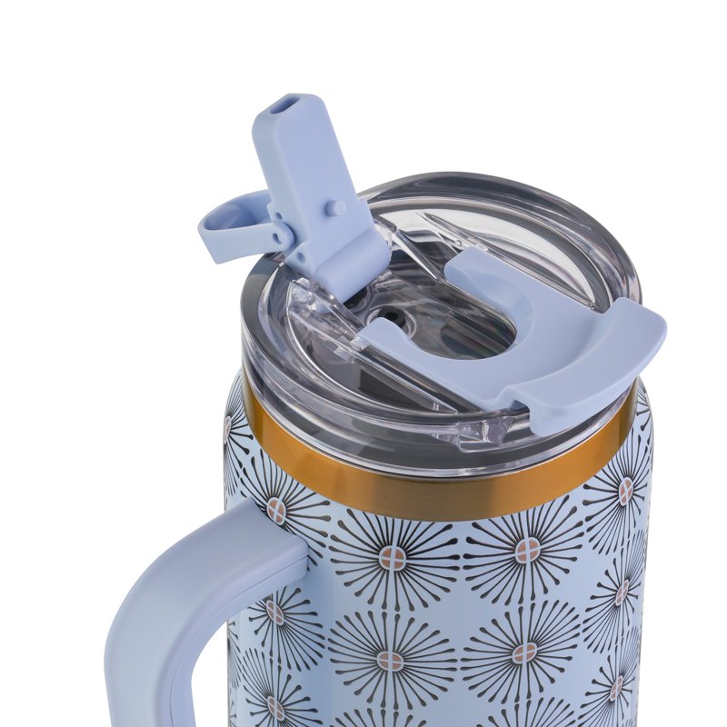 32 oz Stainless Steel Tumbler with Handle & Dual Straw Lid - Blue Star