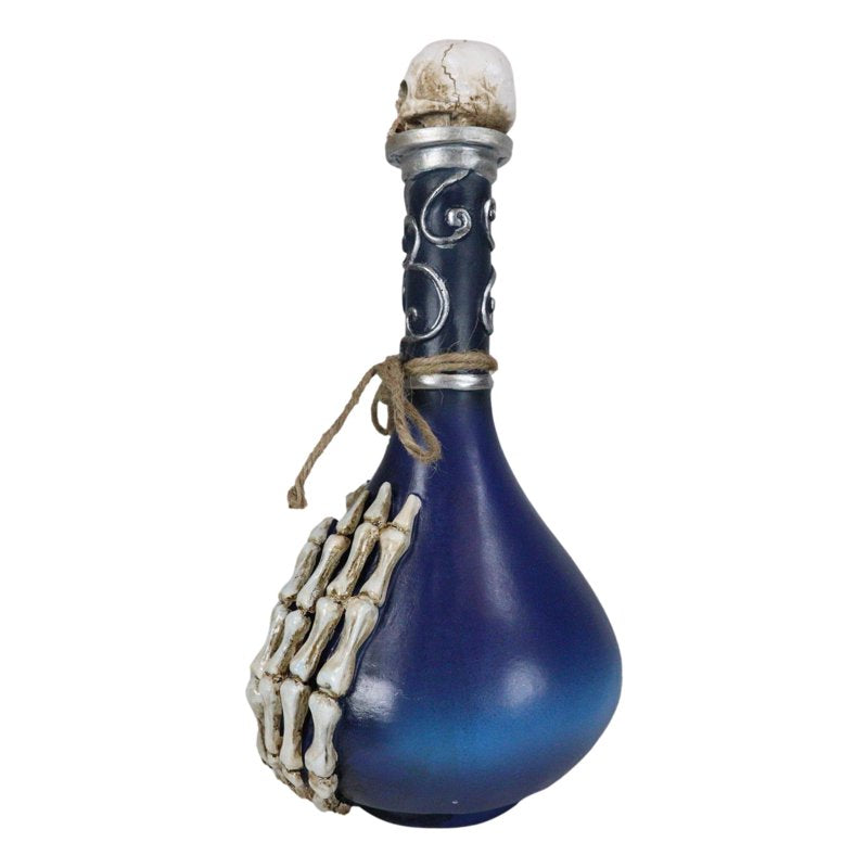 Decorative Skeleton Fingers and Skull Blue Potion Bottle - Halloween, Gothic Home Decor