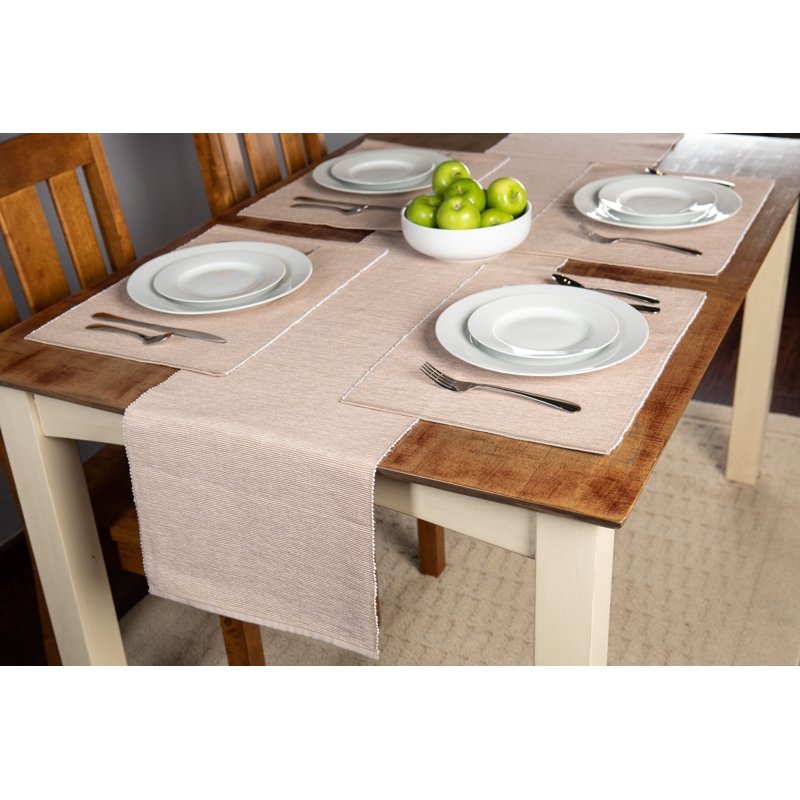 Ribbed Chambray Table Runner - Tan, 13x72 in Cotton Blend