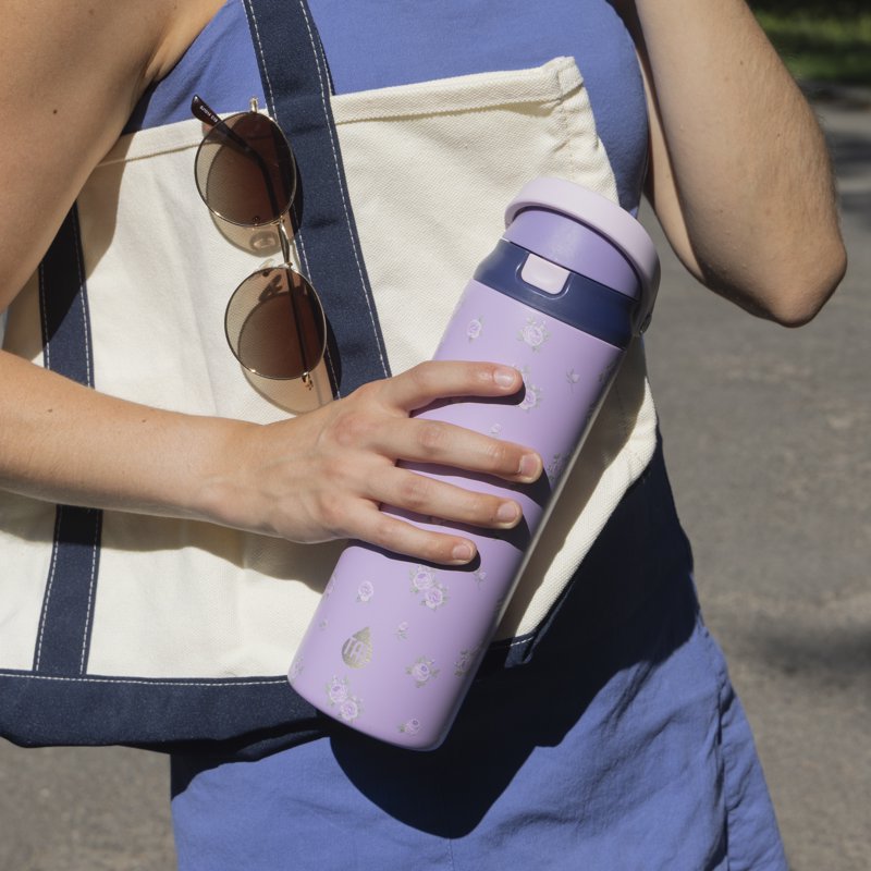 24oz Stainless Steel Water Bottle with 2-in-1 Lid - Purple Flowers