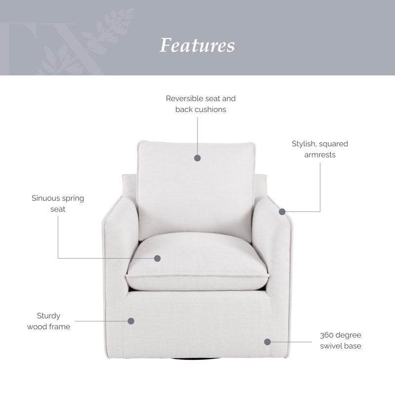Swivel Accent Chair - Cream Linen Fabric, 360-Degree Rotation