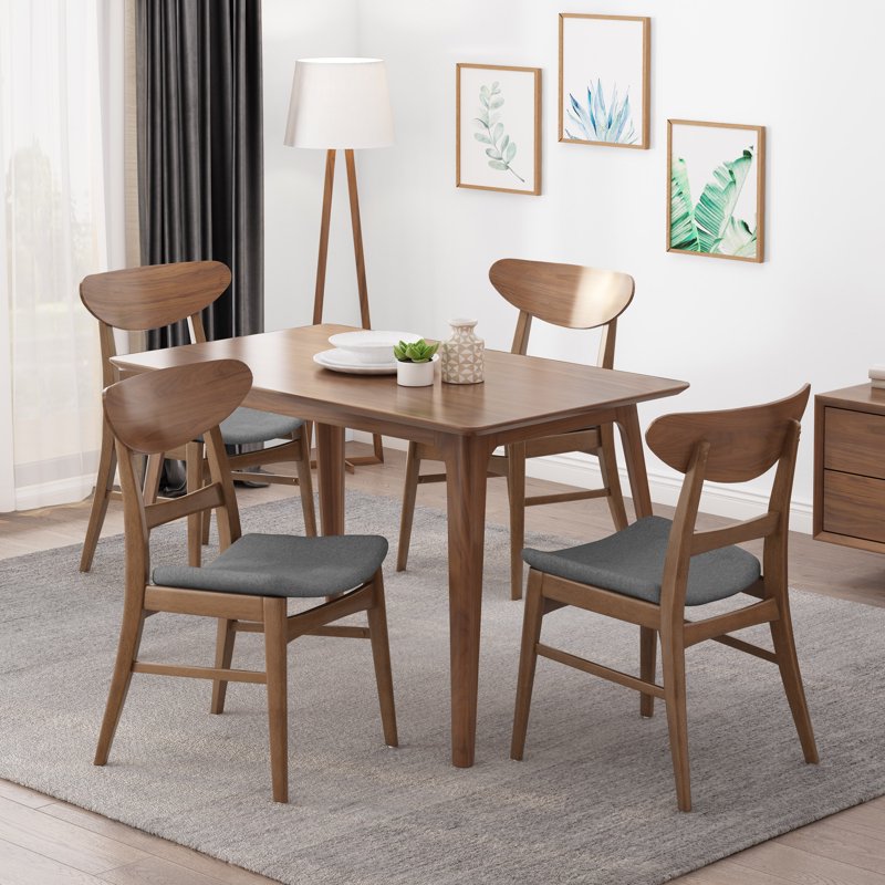 Mid-Century Modern Fabric Dining Chairs Set of 4 - Dark Gray