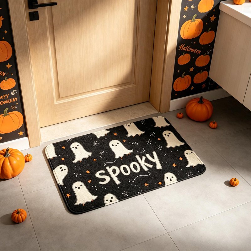 Neon Green Ghost Halloween Doormat - Glow in The Dark Spooky Rug, 23.62 x 15.74 Inches, Variation 22