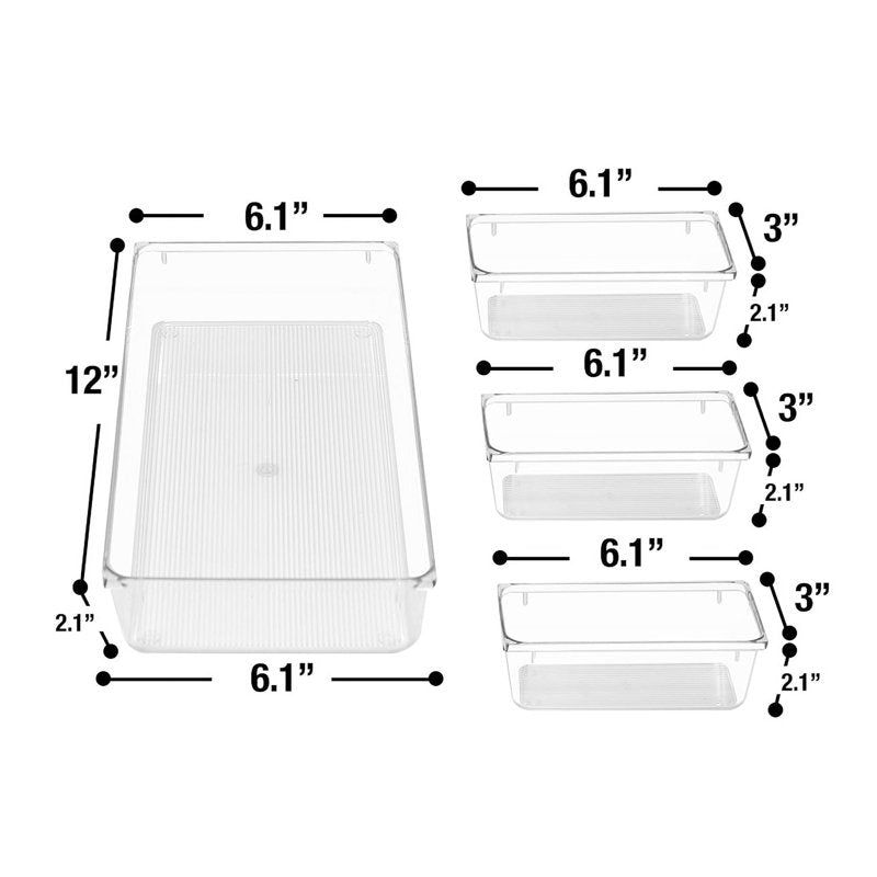 4-Piece Clear Acrylic Drawer Organizer Set, Stackable Storage Bins
