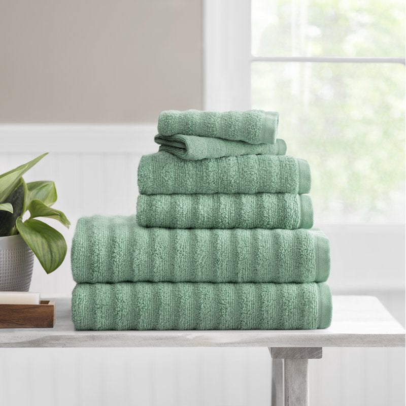 Performance Cotton Textured Bath Towel Set - Green Sage, 6 Pieces