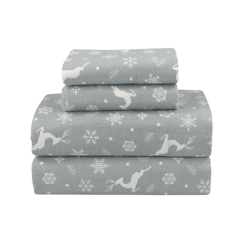 Mainstays Flannel King Sheet Set - Gray Fair Isle Warm Cozy Bedding