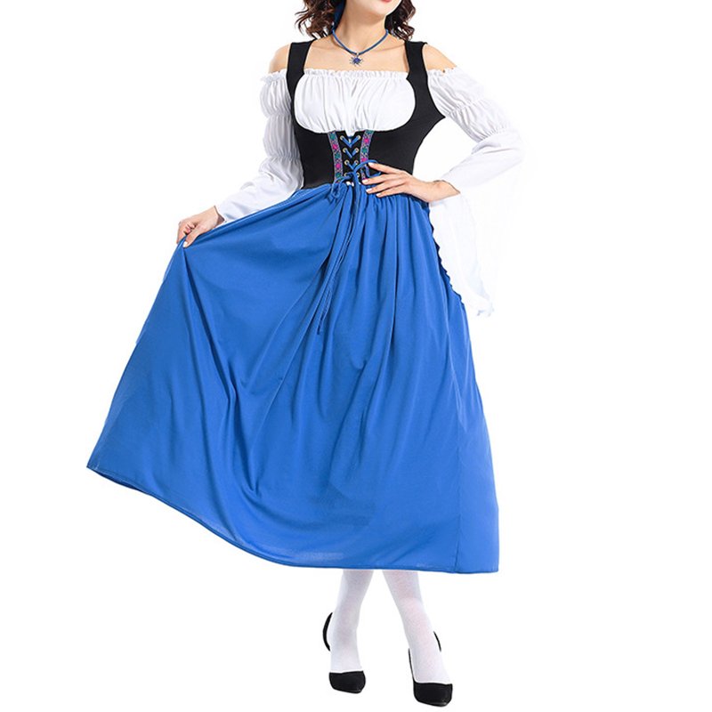 Blue Oktoberfest Beer Festival Costume Dress with Headwrap for Women - S-XL