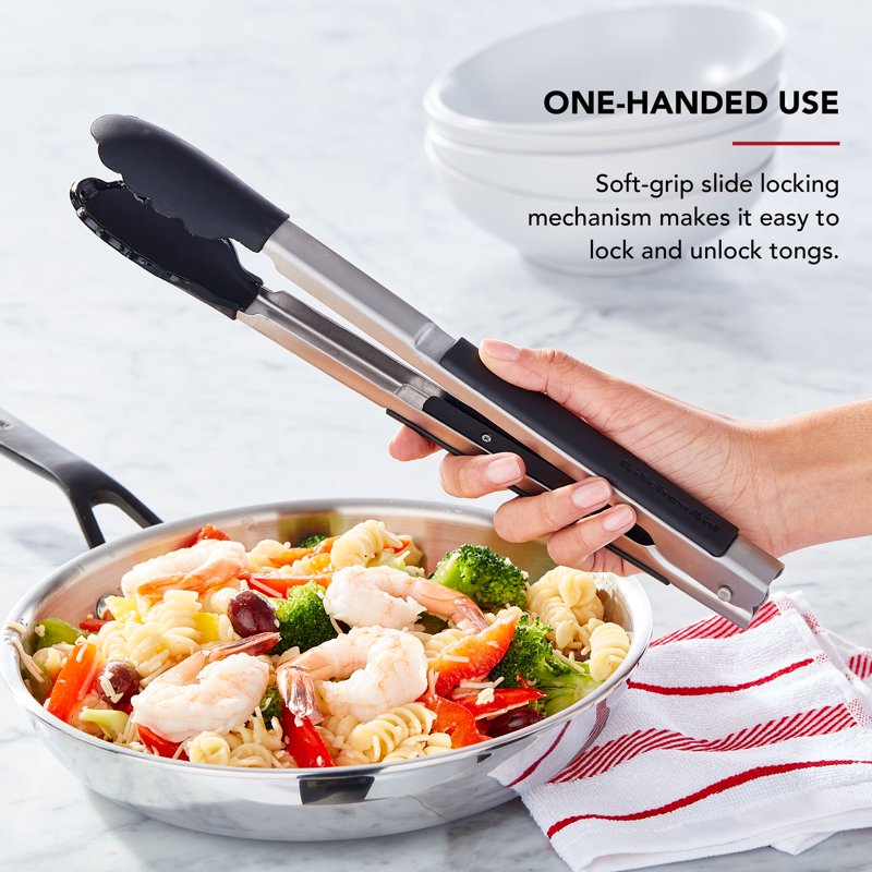 Stainless Steel 12-Inch Locking Tongs for Cooking - Black