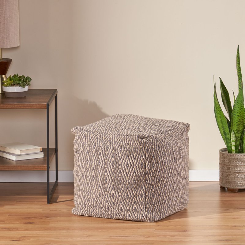 Cotton Cube Pouf - Handcrafted Boho Style with Diamond Pattern, Brown & Dark Grey