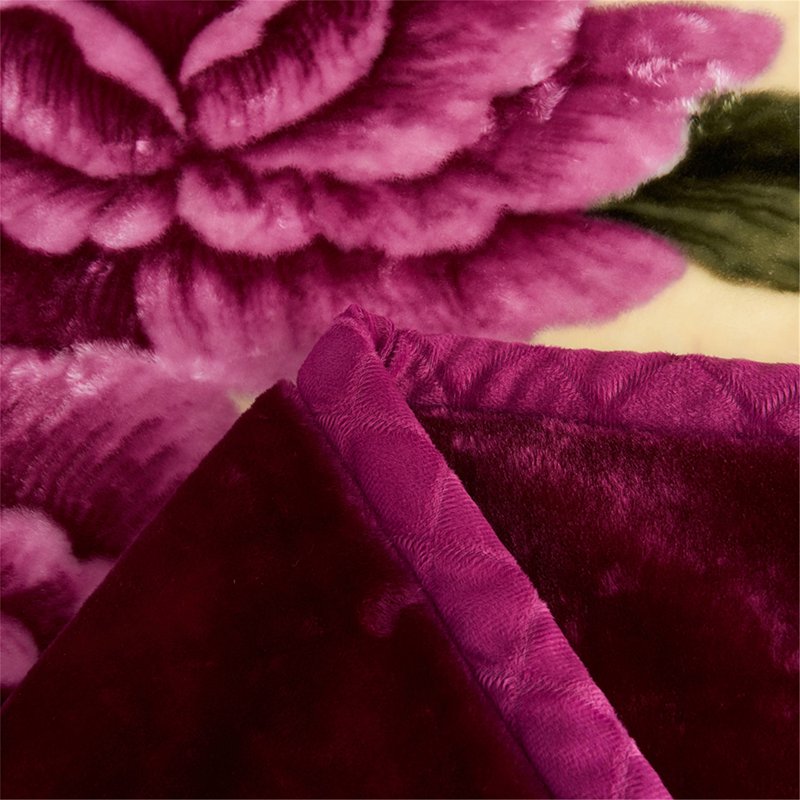 King Size Faux Mink Fleece Blanket - Heavy 10lbs, Purple Beige Floral