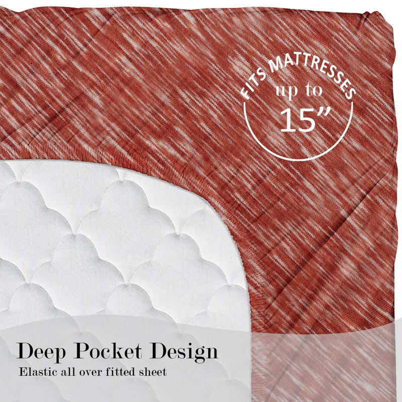 Mainstays Extra Soft 100% Cotton Jersey Bed Sheet Set - Queen, Red Canyon Crackle