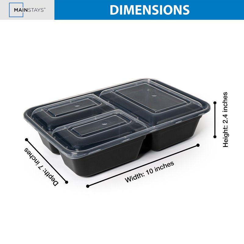 10-Piece Meal Prep Container Set - 3-Compartment, BPA-Free, Black