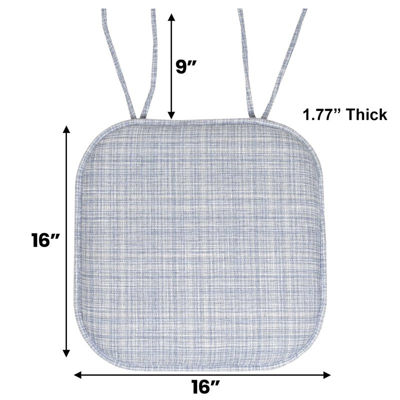 Memory Foam Non-Slip Chair Cushion Pad with Ties - 12 Pack, Silver Blue