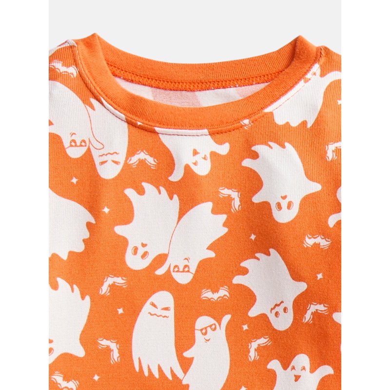 Halloween Boys' Tight Fit Long Sleeve Pajama Set - Ghost Winning Orange Print, Size 4-10