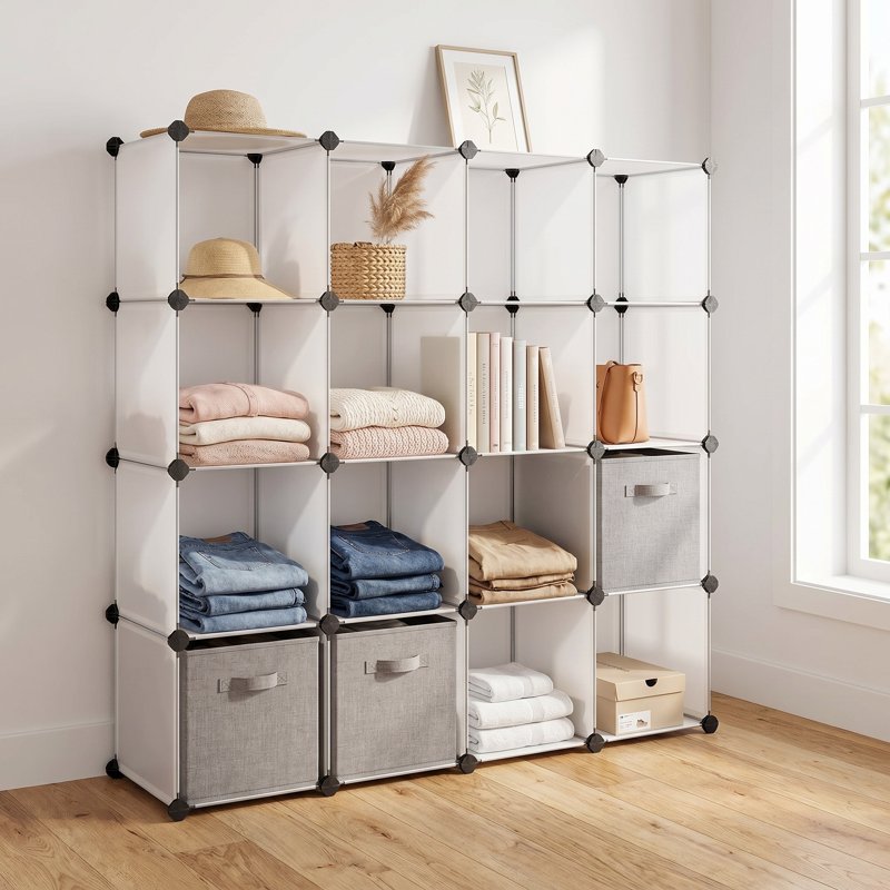 16-Cube Modular Storage Organizer - Customizable Plastic Shelves