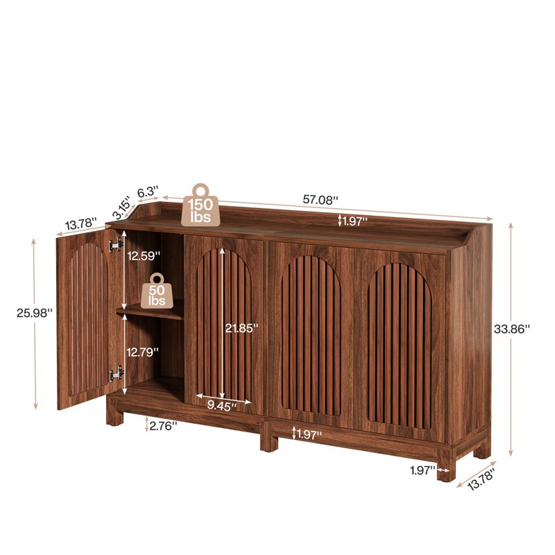 57-Inch Farmhouse Sideboard Buffet Cabinet with Shutter Doors