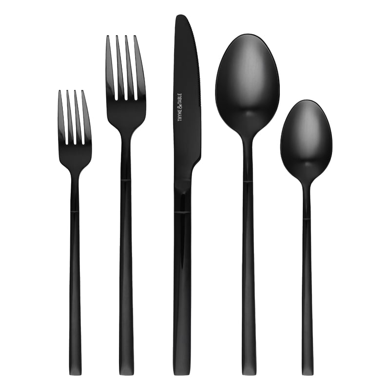 20-Piece Black Stainless Steel Flatware Set - Service for 4, 4 Pack