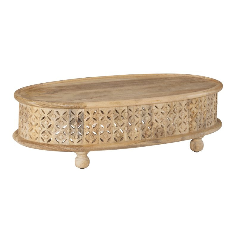 Oval Carved Wood Coffee Table - Natural Mango Wood