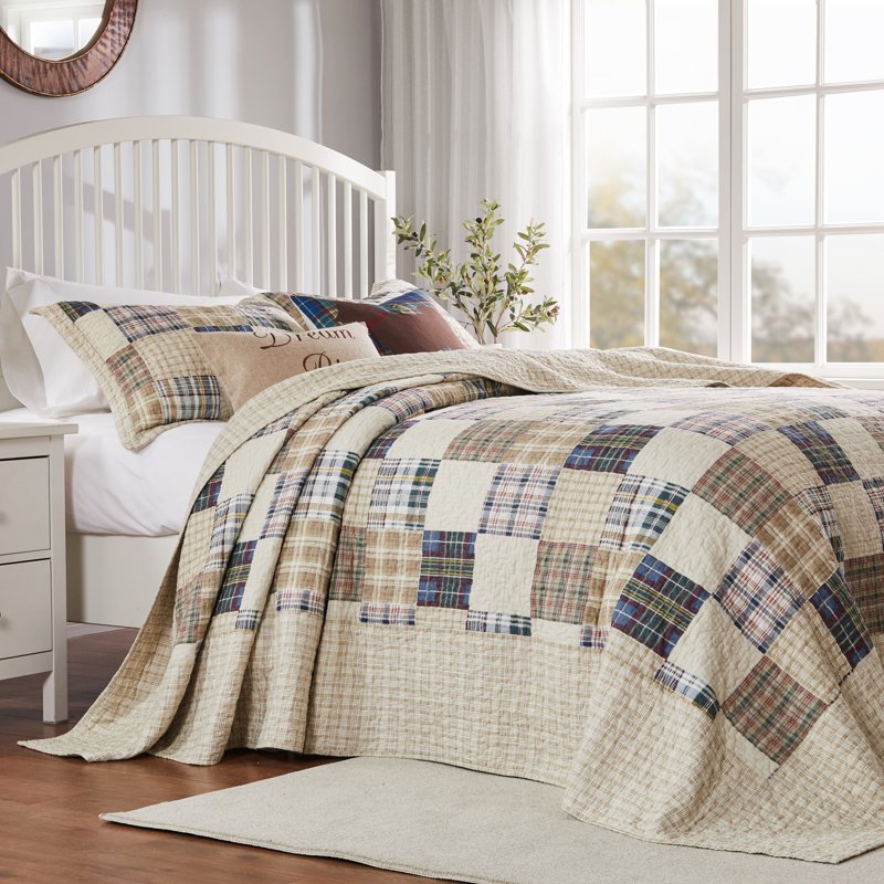 King Reversible Cotton Bedspread Set - Taupe Oxford Collection by Greenland Home