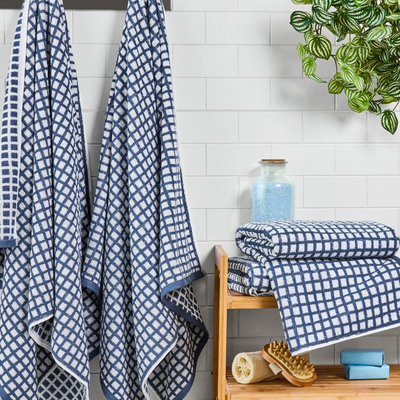 Performance Checkered Bath Towel Set - Washed Indigo, 4-Piece 30 x 54 Inches