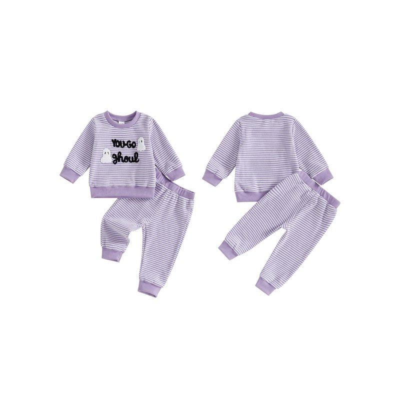Baby Girl Halloween Outfits 2-Piece Stripes T-Shirt and Pants Set - Style 23, 6-12 Months
