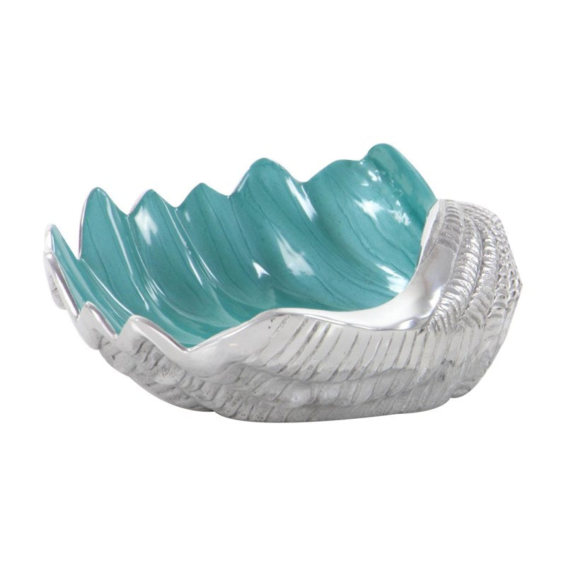 Coastal Seashell Metal Serving Bowl - Teal 12" x 3"