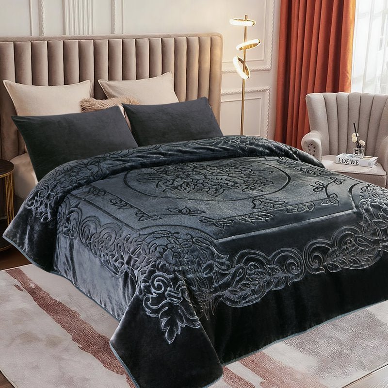 Heavy Thick Fleece Blanket King Size - Dark Gray Solid Variation - 85x95 Inches, 9lbs, Silky Soft Raschel Plush Winter Bed Blanket