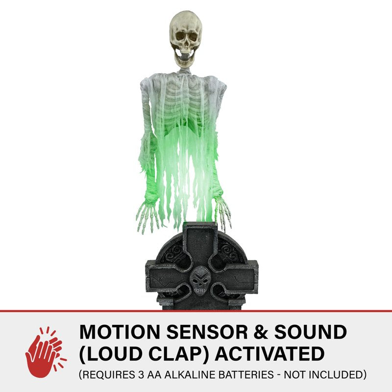 Floating Skeleton Ghost Halloween Animatronic with Tombstone, Motion-Activated, 5.8 ft