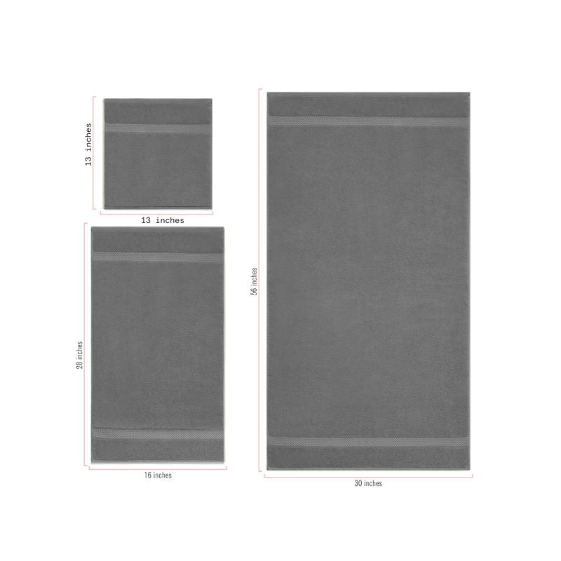 Drew Barrymore 6-Piece Dobby Bath Towel Set - Charcoal Gray, 100% Cotton