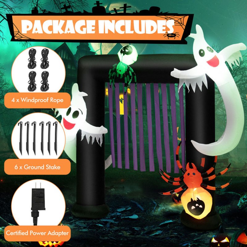 Halloween Inflatable Archway 7.5 Ft Outdoor Yard Decor with Lights & Stakes