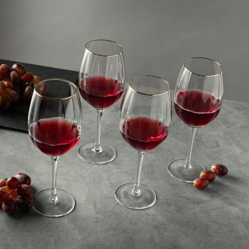 Scalloped Wine Glass Set with Gold Rim - 4 Glasses, 2 Pack
