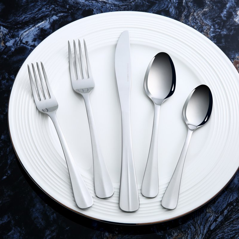 45-Piece Stainless Steel Flatware Set with Wooden Tray - 2 Pack