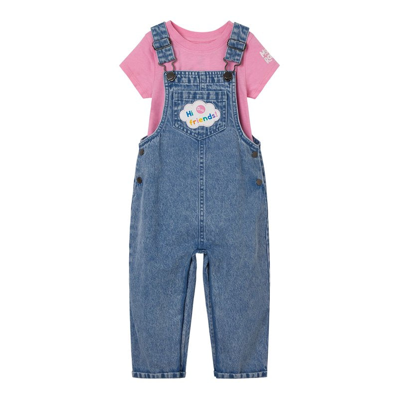 Blue Denim Ms. Rachel Toddler Cosplay Overalls Set with T-Shirt & Headband - 18 Months