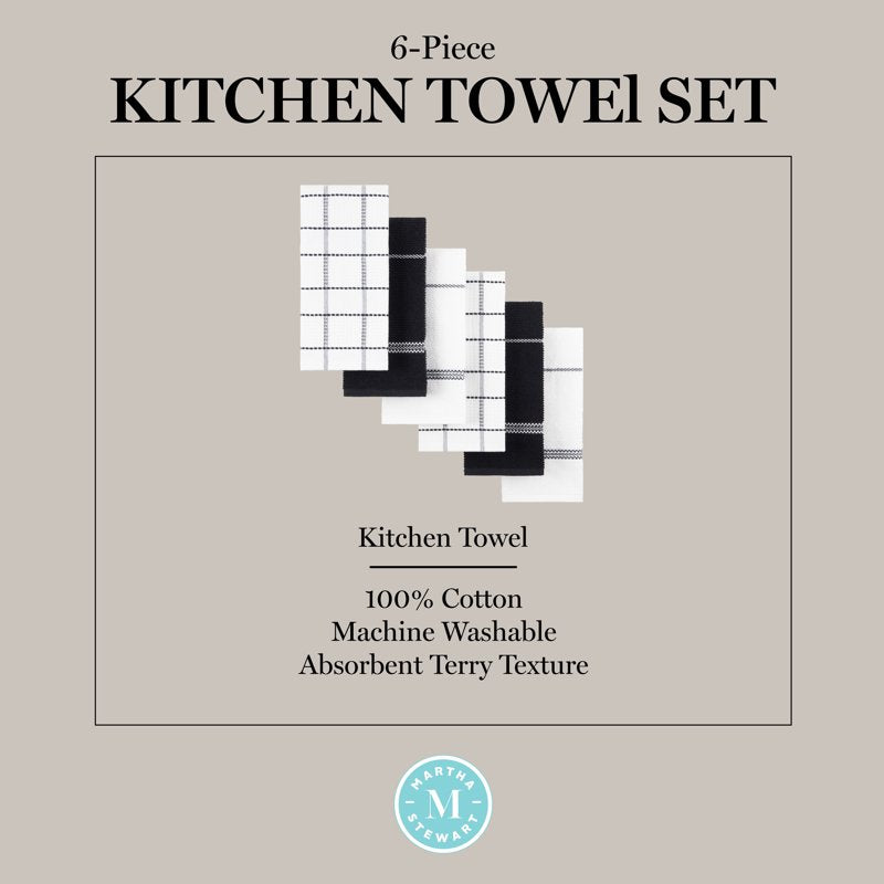 Waffle Kitchen Towel Set 6-Pack, Black - 16" x 28"
